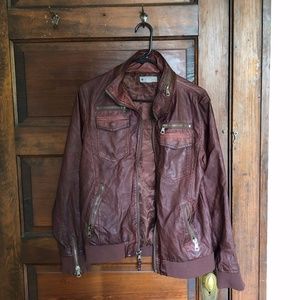 Red/Brown Faux Leather Jacket - Urban Outfitters